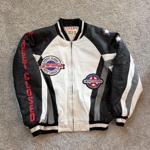 Street Closed Vintage Leather Bomber Jacket Black White Boundary Patch Mens M